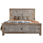 Двуспальная кровать из массива манго с резьбой Celestino Grey Mango Bed варинант исполнения - 1 | Loft Concept в Екатеринбурге