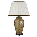 Настольная лампа восточная с основанием из керамики серебряная с цветочным и лиственным декором и белым плиссированным абажуром Elstead Lighting варинант исполнения - 1 | Loft Concept в Екатеринбурге