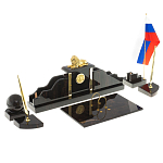 Настольный письменный набор из чёрного обсидиана с декором в виде льва Golden Lion варинант исполнения - 2 | Loft Concept в Екатеринбурге