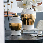 Ваза белая с крышкой и золотистыми фрагментами Chinoiserie Ceramics варинант исполнения - 1 | Loft Concept в Екатеринбурге