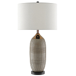 Настольная лампа керамическая с тканевым цилиндрическим абажуром Bullet варинант исполнения - 2 | Loft Concept в Екатеринбурге