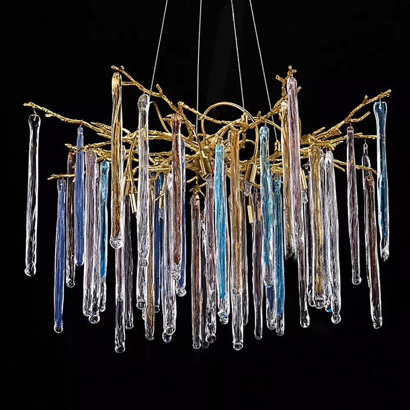 Люстра на подвесе с каркасом из металла и цветными подвесками из стекла Droplet Chandelier Золотой Прозрачный Голубой Янтарный Люстра на подвесе с каркасом из металла и цветными подвесками из стекла Droplet Chandelier Золотой Прозрачный Голубой Янтарный в Екатеринбурге | Loft Concept