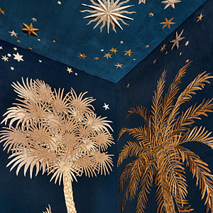 Обои с вышивкой ручной работы Deco Palms Original colourway on velvet