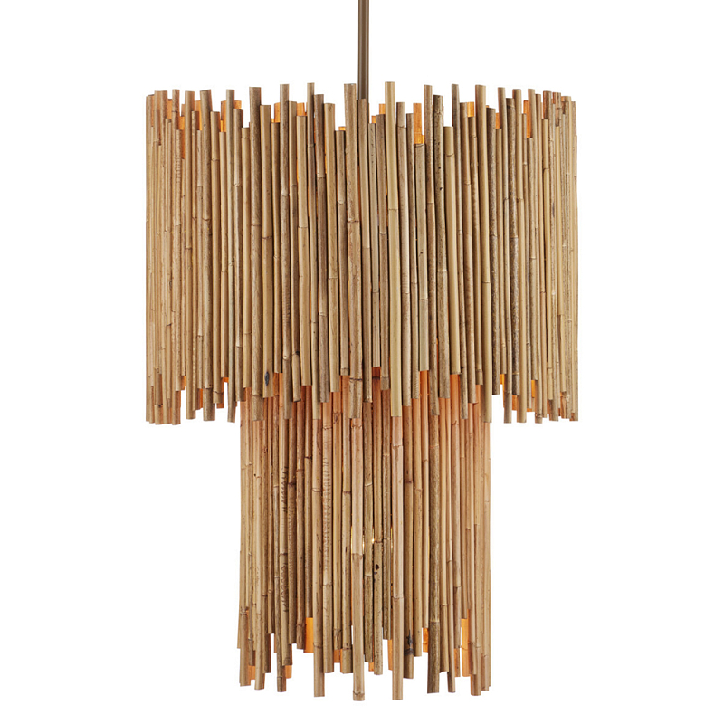 Подвесной светильник двухъярусный с абажуром из ротанга Wicker Furniture Бежевый в Екатеринбурге | Loft Concept 