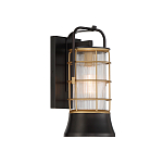 Настенный фонарь цилиндрической формы с рифленым стеклом в золотом каркасе на черном прямоугольном основании Eurofase варинант исполнения - 11 | Loft Concept в Екатеринбурге