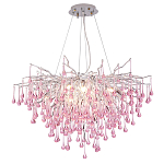 Люстра серебрянная с розовыми стеклянными подвесками в форме капель FAIRYTREE Light варинант исполнения - 3 | Loft Concept в Екатеринбурге