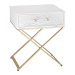 Приставной столик с выдвижным ящиком  White Table Carved Pattern варинант исполнения - 1 | Loft Concept в Екатеринбурге