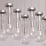 Люстра с 9-ю прозрачными плафонами из стекла в форме капли на прямоугольном потолочном основании цвета хром Lucid Rain  варинант исполнения - 4 | Loft Concept в Екатеринбурге