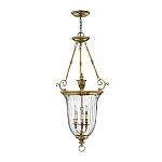 Подвесной светильник латунный с рифленым прозрачным плафоном и тремя свечеподобными лампами в классическом стиле Hinkley варинант исполнения - 2 | Loft Concept в Екатеринбурге
