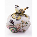 Шкатулка фиолетового цвета с рисунком бабочек и крышкой с фигуркой птицы на ветке Eden Garden варинант исполнения - 2 | Loft Concept в Екатеринбурге