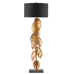 Торшер с каркасом из тропических листьев и круглым черным абажуром Tropical Leaves Monstera