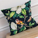 Декоративная подушка чёрная с изображением птиц и цветов Blooming Birds 2 варинант исполнения - 2 | Loft Concept в Екатеринбурге