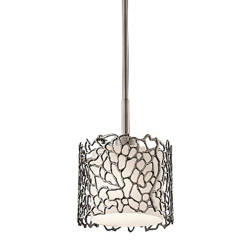 Подвесной светильник с цилиндрическим белым плафоном с ажурным узором цвета олово Kichler Олово Белый Бежевый в Екатеринбурге | Loft Concept 