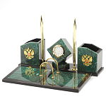 Настольный письменный набор из змеевика с часами и гербом Successful Leader варинант исполнения - 2 | Loft Concept в Екатеринбурге