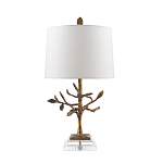 Настольная лампа с кремовым льняным цилиндрическим абажуром и ножкой в форме золотистой ветки Gilded Nola варинант исполнения - 7 | Loft Concept в Екатеринбурге