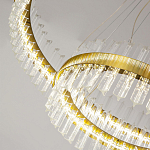 Люстра подвесная двухъярусная с золотистымыми кольцами и прозрачными стеклянными элементами Ring Horizontal варинант исполнения - 3 | Loft Concept в Екатеринбурге