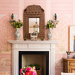 Обои ручная роспись Jharokha Arches Original colourway on pink painted Xuan paper варинант исполнения - 4 | Loft Concept в Екатеринбурге