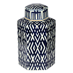 Ваза с крышкой и графическим узором в сине-белых цветах Blue & White Ornament  варинант исполнения - 2 | Loft Concept в Екатеринбурге