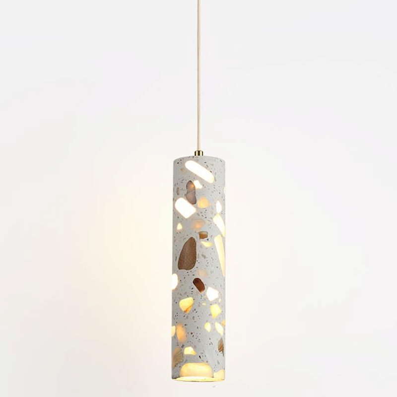 Подвесной светильник с цилиндрическим белым бетонным плафоном Terrazzo Light Бронза Серый Подвесной светильник с цилиндрическим белым бетонным плафоном Terrazzo Light Бронза Серый в Екатеринбурге | Loft Concept