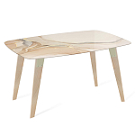 Обеденный стол с прямоугольной бежевой столешницей из стекла на 4-х деревянных ножках Beige Marble варинант исполнения - 1 | Loft Concept в Екатеринбурге