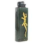 Зажигалка газовая из натурального камня Офиокальцит с декоративной металлической вставкой в виде ящерицы Metal Stone Lighters варинант исполнения - 1 | Loft Concept в Екатеринбурге