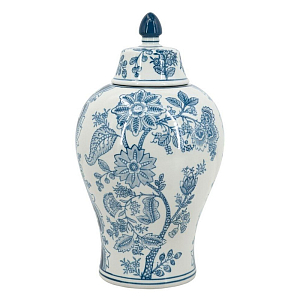 Ваза с крышкой и голубым цветочным рисунком на белом фоне Blue & White Ornament