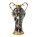 Ваза из фарфора черная с цветочной росписью и бронзовыми элементами Spring Garden варинант исполнения - 1 | Loft Concept в Екатеринбурге