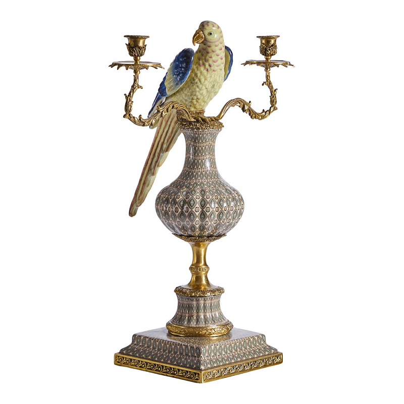 Подсвечникв образе попугая из фарфора с бронзовыми элементами Eden Garden Бронза Мульти в Екатеринбурге | Loft Concept 