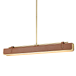 Подвесной светильник линейный латунного цвета в кожаном коричневом чехле и декоративными ремешками Alora варинант исполнения - 1 | Loft Concept в Екатеринбурге