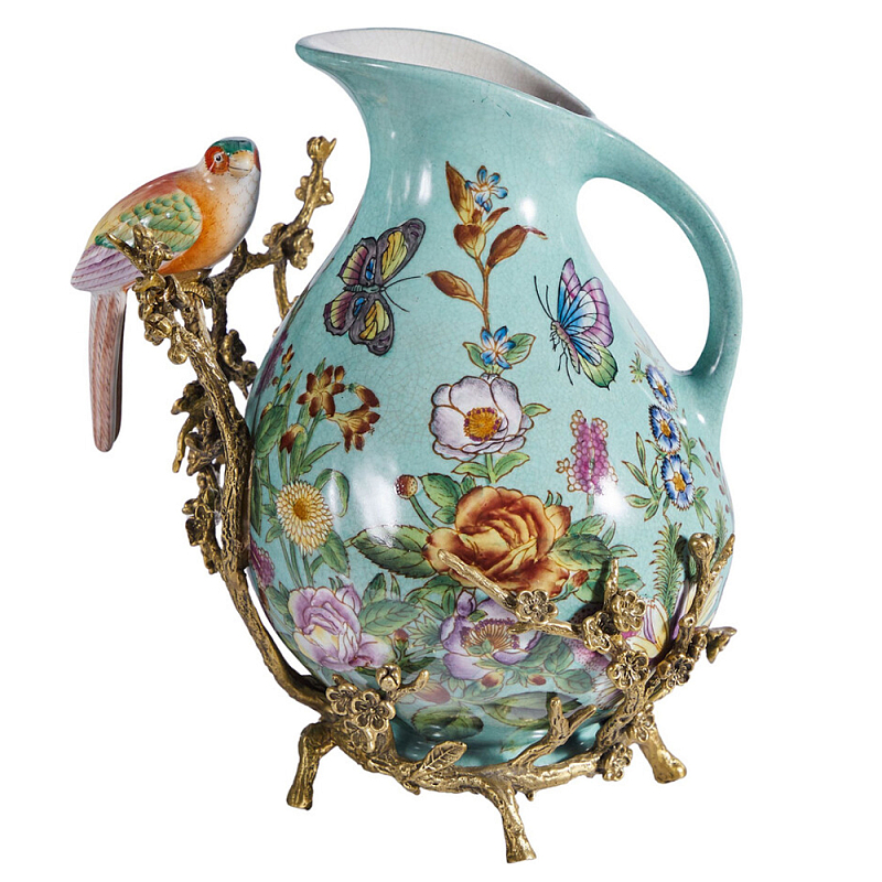 Кувшин с птичкой и  цветочным рисунком Blue Garden Голубой Бронза Мульти в Екатеринбурге | Loft Concept 