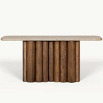 Консоль с овальной столешницей и фактурным деревянным основанием Enzo варинант исполнения - 2 | Loft Concept в Екатеринбурге