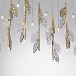 Люстра с золотистыми трубками и прозрачными стеклянными листьями на подвесах Sylva  варинант исполнения - 6 | Loft Concept в Екатеринбурге