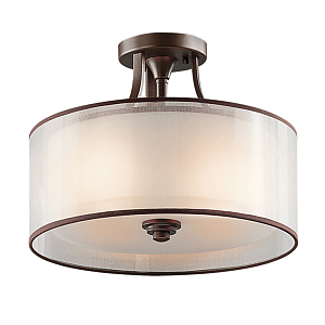 Потолочный светильник с двойным цилиндрическим плафоном из белого стекла и прозрачной органзы Kichler