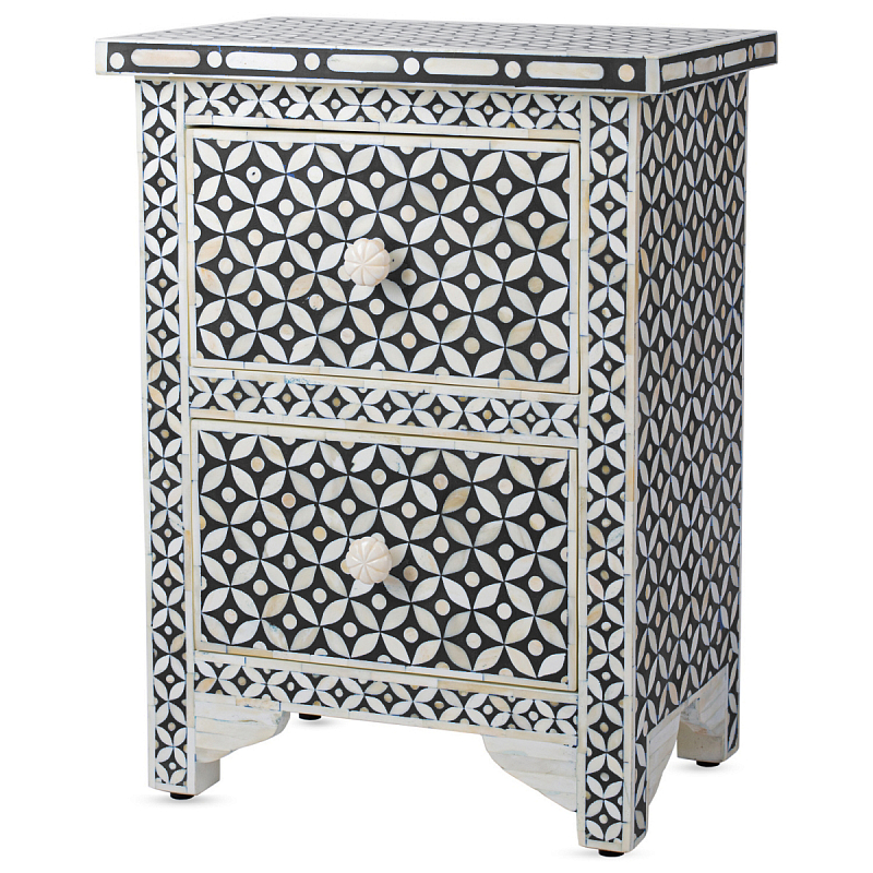 Тумба Neela Bone Inlay Two-drawer Chest Черный ivory ( слоновая кость ) в Екатеринбурге | Loft Concept 