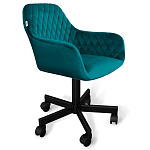 Стул с мягкой бирюзовой обивкой из велюра и подъемно-поворотным механизмом на черных колесиках Harper Turquoise варинант исполнения - 1 | Loft Concept в Екатеринбурге