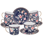 Чайный сервиз из фарфора синий на 6 персон 14 предметов Flower Porcelain Collection варинант исполнения - 1 | Loft Concept в Екатеринбурге