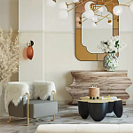 Дизайнерский журнальный стол округлой формы чёрный с золотой столешницей Fufem варинант исполнения - 2 | Loft Concept в Екатеринбурге