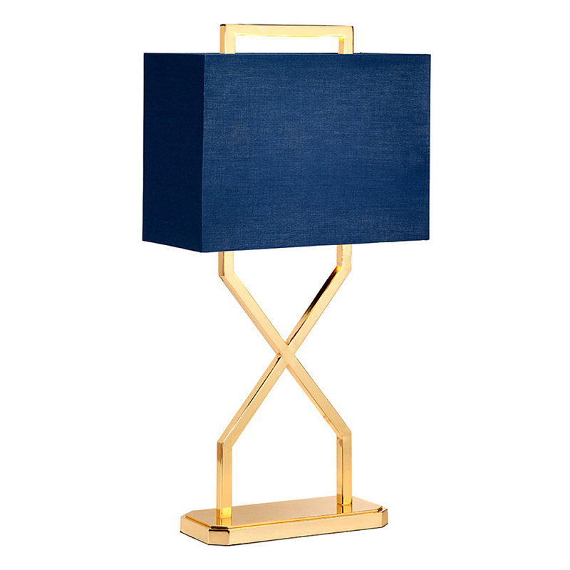 Настольная лампа с основанием из полированного золота и прямоугольным абажуром глубокого синего цвета Elstead Lighting Синий Золотой в Екатеринбурге | Loft Concept 