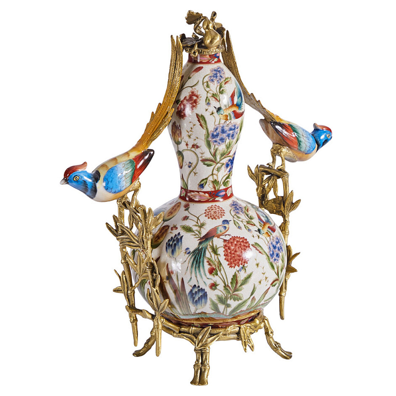 Ваза из фарфора с птицами и цветочной росписью Garden of Eden Бронза Мульти в Екатеринбурге | Loft Concept 