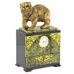 Часы настольные с декором в виде медведя и выдвижным ящиком из натурального камня Змеевик Bear Stone Clock варинант исполнения - 2 | Loft Concept в Екатеринбурге