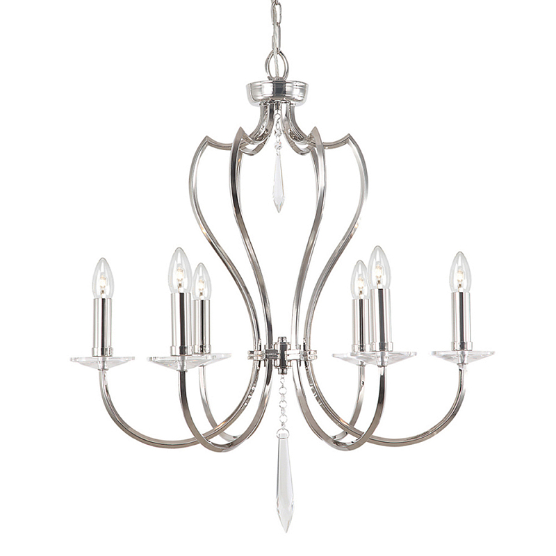 Люстра цвета никель с 6-ю лампами и стеклянными подвесками Elstead Lighting Никель Прозрачное Стекло в Екатеринбурге | Loft Concept 