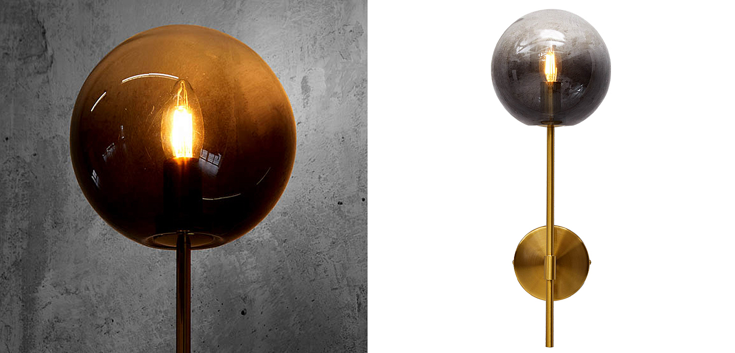 Бра стеклянный плафон шар Urmila Wall Lamp Серое стекло Бра стеклянный плафон шар Urmila Wall Lamp Серое стекло - Loft-Concept в Екатеринбурге