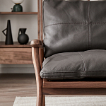 Кресло c каркасом из массива дерева и мягкой кожаной обивкой Walnut Armchair варинант исполнения - 10 | Loft Concept в Екатеринбурге