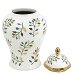 Ваза белая с крышкой с рисунком зеленых и золотых листьев 48 см Chinoiserie Ceramics варинант исполнения - 3 | Loft Concept в Екатеринбурге