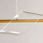 Люстра линейная золотистого цвета с двумя прозрачными волнистыми элементами Wave Line варинант исполнения - 9 | Loft Concept в Екатеринбурге