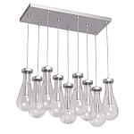 Люстра с 9-ю прозрачными плафонами из стекла в форме капли на прямоугольном потолочном основании цвета хром Lucid Rain  варинант исполнения - 2 | Loft Concept в Екатеринбурге