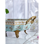 Блюдо прямоугольное из голубого фарфора с ручками и рисунком птиц и цветов Blue Garden варинант исполнения - 4 | Loft Concept в Екатеринбурге