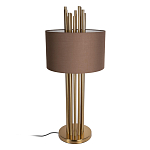 Настольная лампа с цилиндрическим абажуром из коричневой ткани и золотыми трубочками Brown Aura варинант исполнения - 2 | Loft Concept в Екатеринбурге