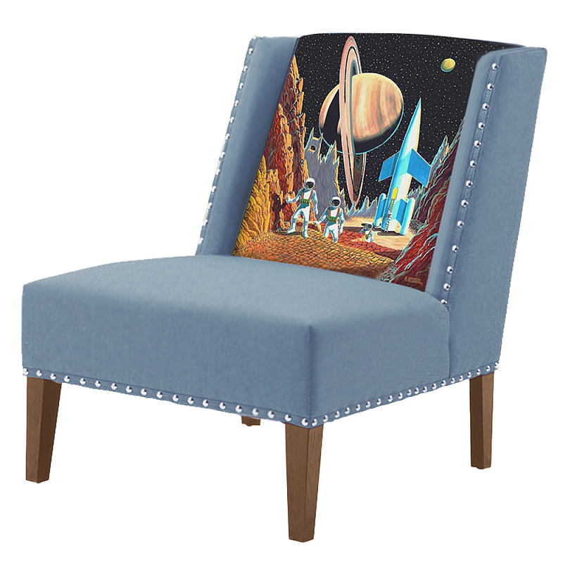 FUN Armchair Retro Futurism Blue Дизайнерское кресло с цветным принтом Серо-голубой в Екатеринбурге | Loft Concept 