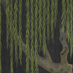 Обои ручная роспись Willow Original colourway on Edo Night painted silk варинант исполнения - 1 | Loft Concept в Екатеринбурге